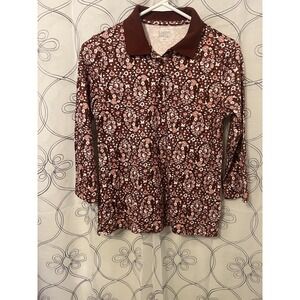 Land End Women's Maroon‎ Floral Shirt Size XS (2-4)